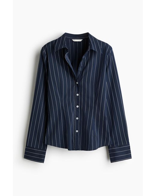 H&M Blue Bluse aus Stretch-Baumwolle