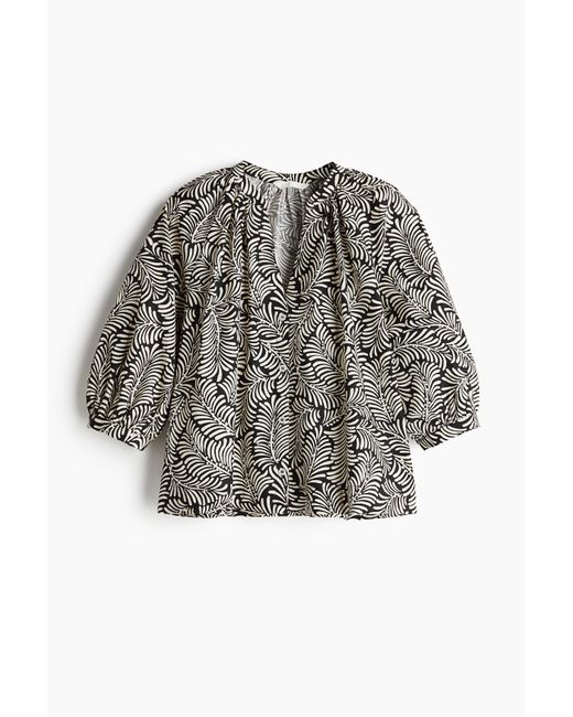 H&M Black Popelinebluse mit Ballonärmeln