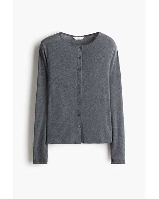 H&M Fijngebreide Top Met Knoopsluiting in het Gray