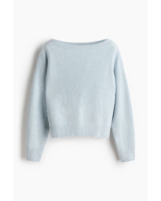 H&M Blue Oversized Pullover mit U-Boot-Ausschnitt