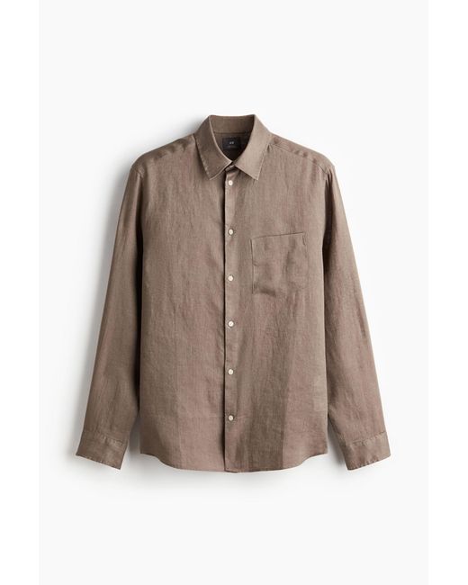 H&M Leinenhemd Regular Fit in Brown für Herren
