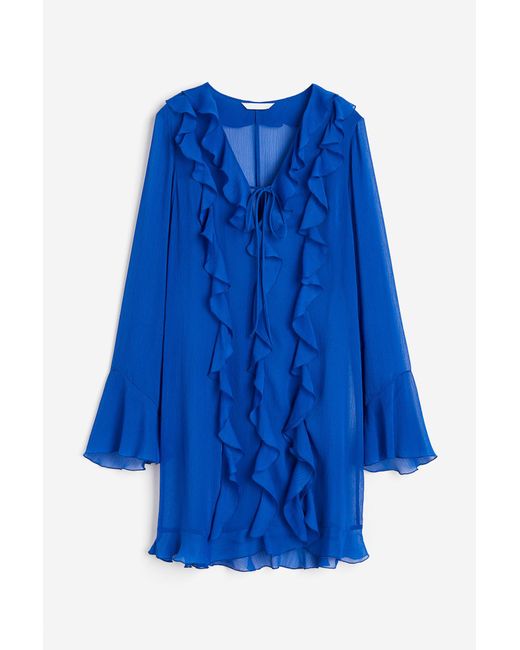 H&M Blue Flounced Chiffon Dress