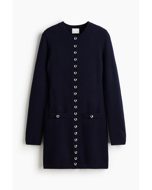 H&M Blue Strickkleid mit Knopfleiste