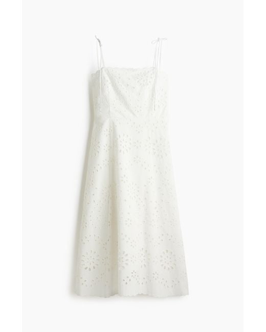 H&M White Kleid mit Broderie Anglaise und Bindeträgern