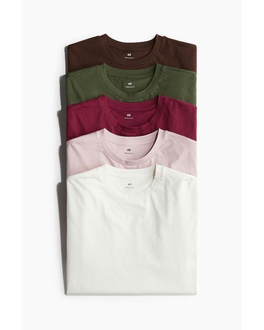 H&M 5er-Pack T-Shirts in Regular Fit in Brown für Herren