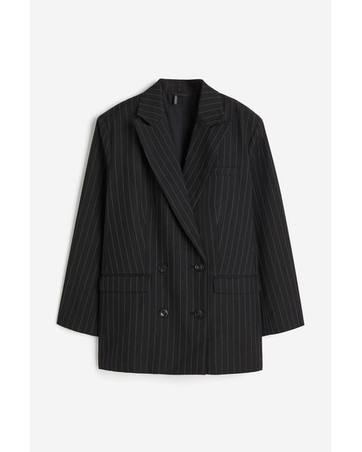 H&M Black Zweireihiger Blazer in Oversize-Passform