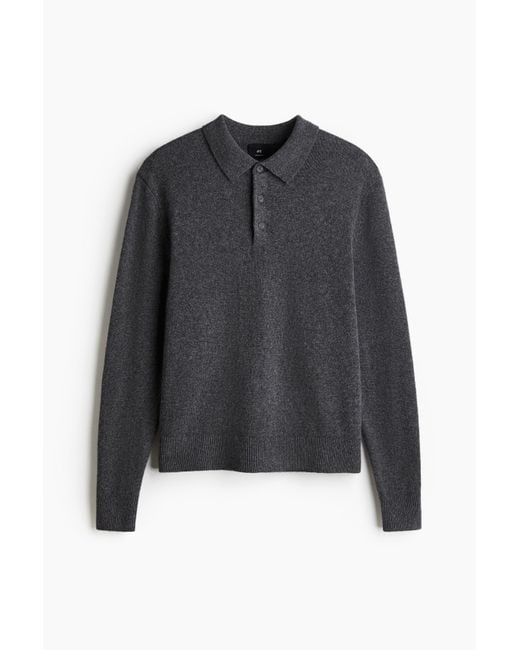 H&M Poloshirt aus Wolle in Regular Fit in Black für Herren