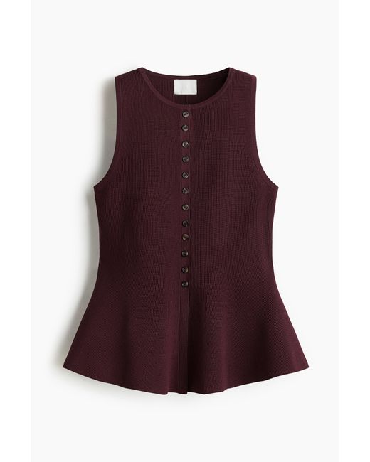 H&M Ribgebreid Gilet Met Peplum in het Purple