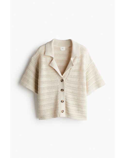 H&M Natural Shirt aus Pointellestrick