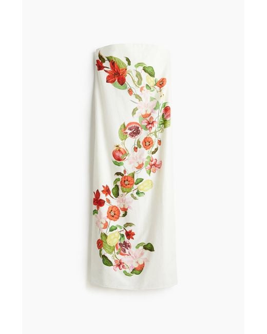 H&M White Bedrucktes Kleid aus einer Leinenmischung