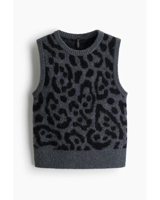 Pull Sans Manches En Maille Jacquard H&M en coloris Noir Lyst