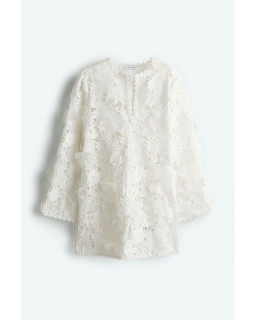 H&M White Spitzenkleid mit Blütenapplikationen