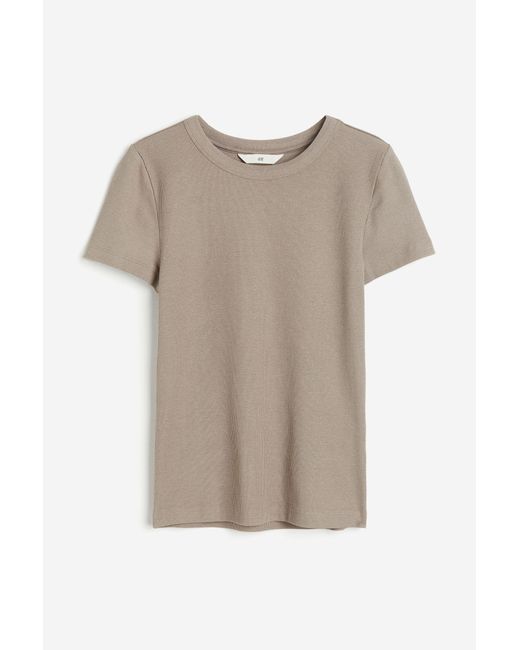 H&M Brown Geripptes T-Shirt aus Modalmix