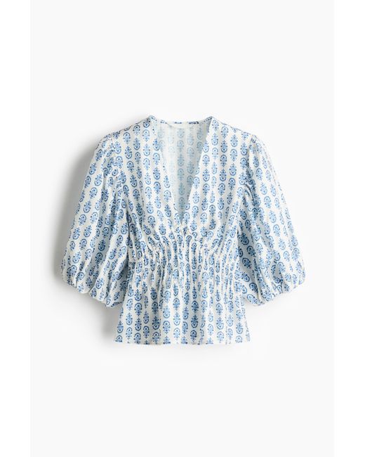 H&M Blue Bluse mit V-Ausschnitt