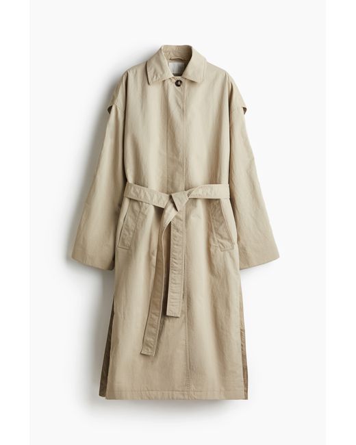 H&M Trenchcoat Met Splitten in het Natural