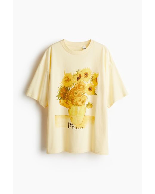 H&M Oversized T-shirt Met Print in het Yellow