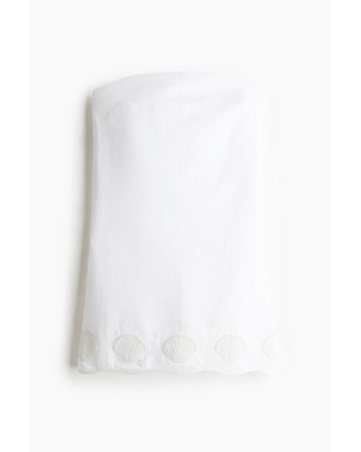 H&M White Bandeau-Kleid mit Perlenstickerei