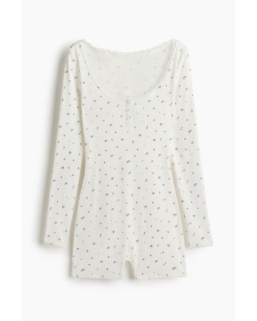 H&M White Kurzer Schlaf-Jumpsuit