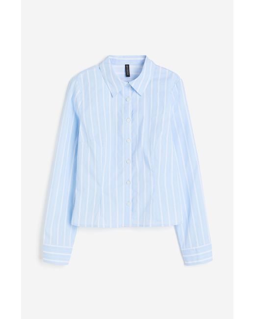 H&M Nauwsluitende Overhemdblouse Van Popeline in het Blue