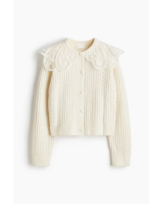 H&M White Cardigan mit Spitzenkragen