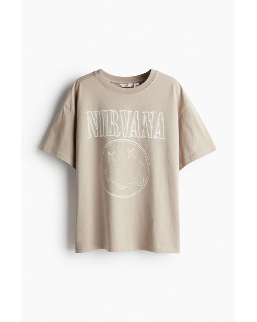 H&M Natural Oversize-T-Shirt mit Druck