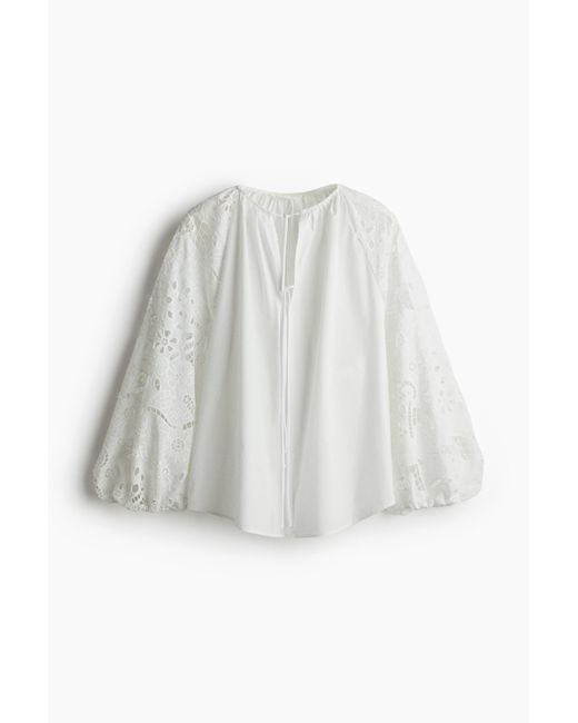 Blouse En Popeline Avec Broderie Anglaise H&M en coloris White