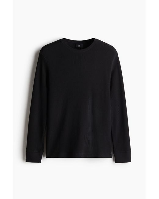 H&M Shirt aus Waffeljersey in Slim Fit in Black für Herren