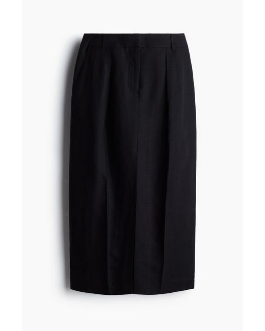 H&M Black Bleistiftjupe aus Leinenmix