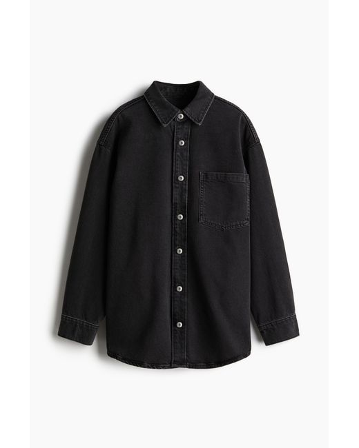 H&M Feather Soft Denim Overhemdblouse in het Black