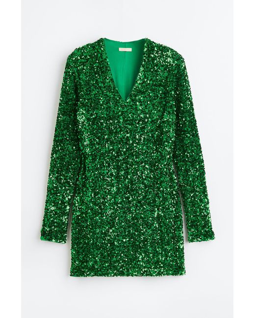 Robe moulante à paillettes H&M en coloris Green