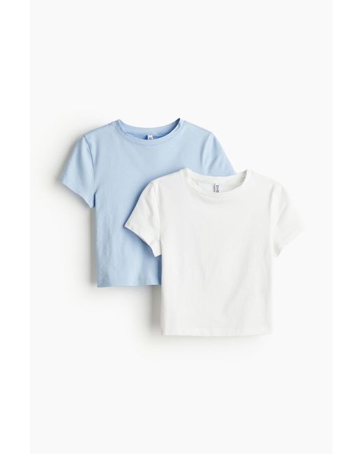 H&M Set Van 2 Cropped T-shirts in het Blue