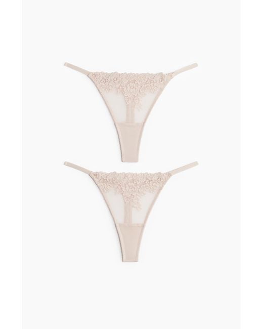 Lot De 2 Strings Tanga En Dentelle H&M en coloris White