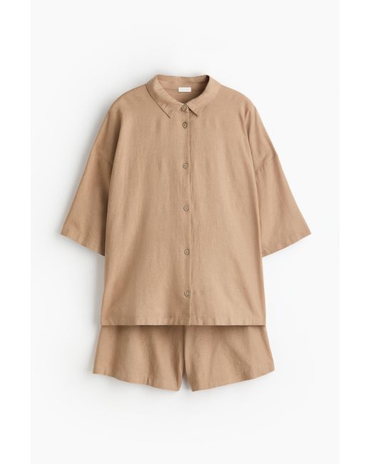 H&M Natural Pyjama aus Leinenmix