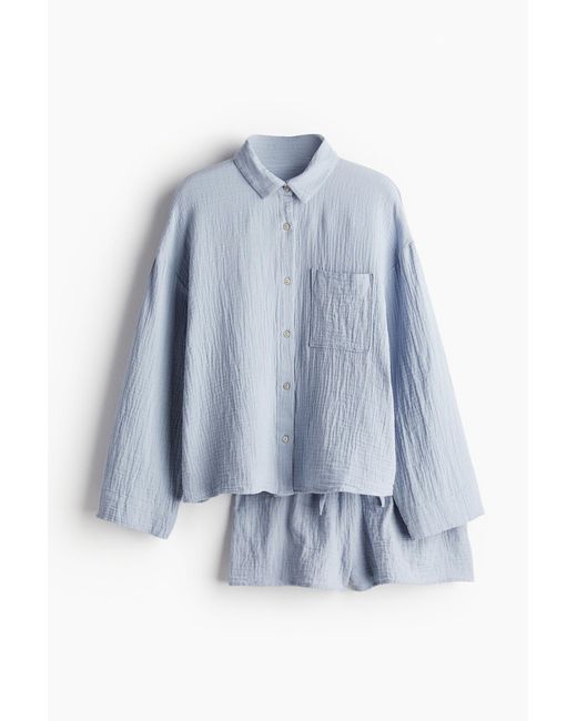 H&M Blue Pyjama mit Oberteil und Shorts