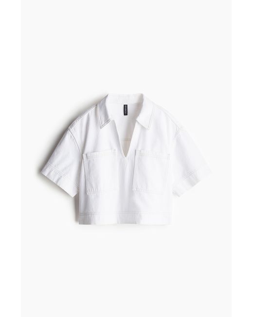 H&M White Cropped Jeansbluse