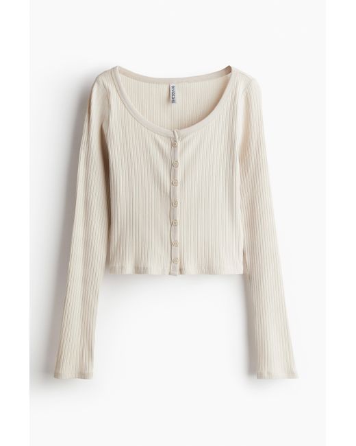 H&M Geribde Top Met Knoopsluiting in het White