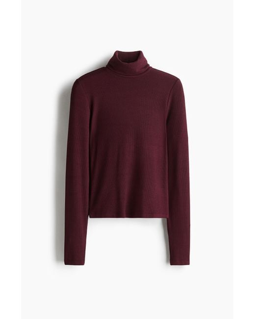 H&M Geribde Top Met Col in het Red