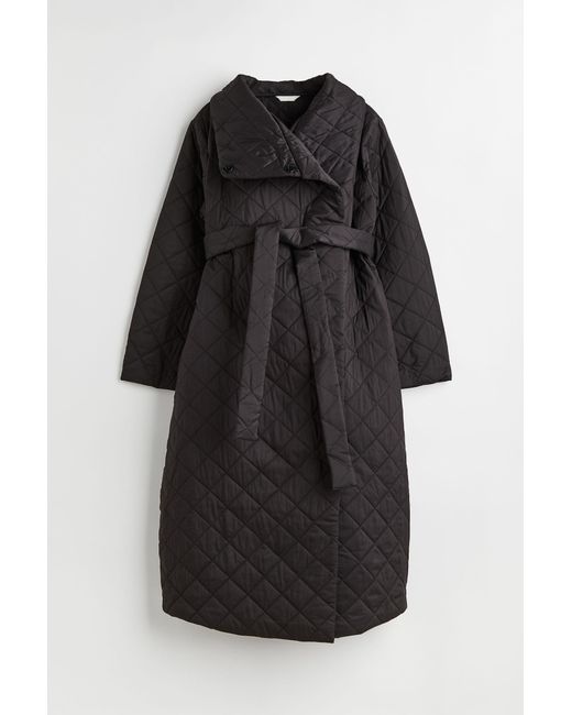 MAMA Manteau matelassé avec ceinture à nouer H&M en coloris Noir | Lyst
