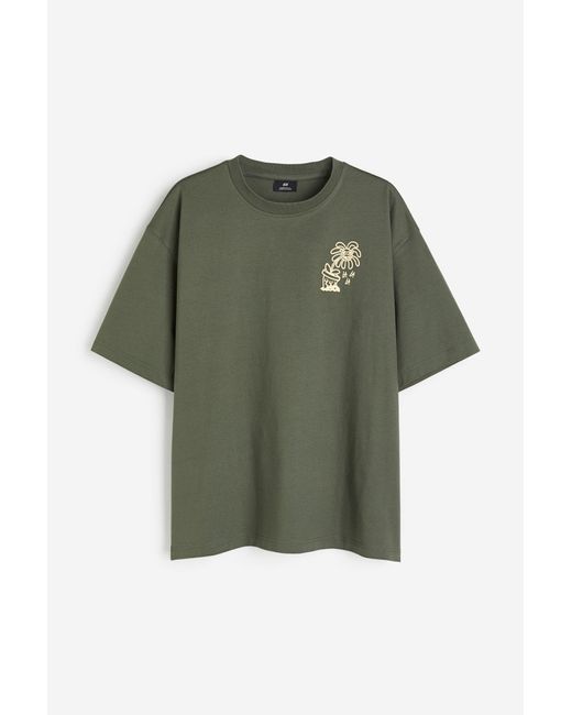 H&M Bedrucktes T-Shirt in Oversized Fit in Green für Herren