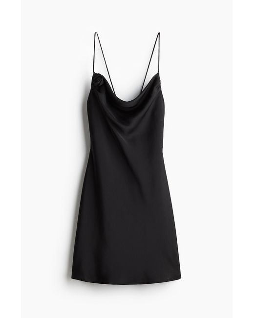 H&M Black Slipkleid aus Satin mit Bindedetails