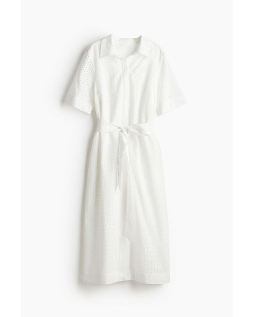 H&M White Blusenkleid mit Broderie Anglaise