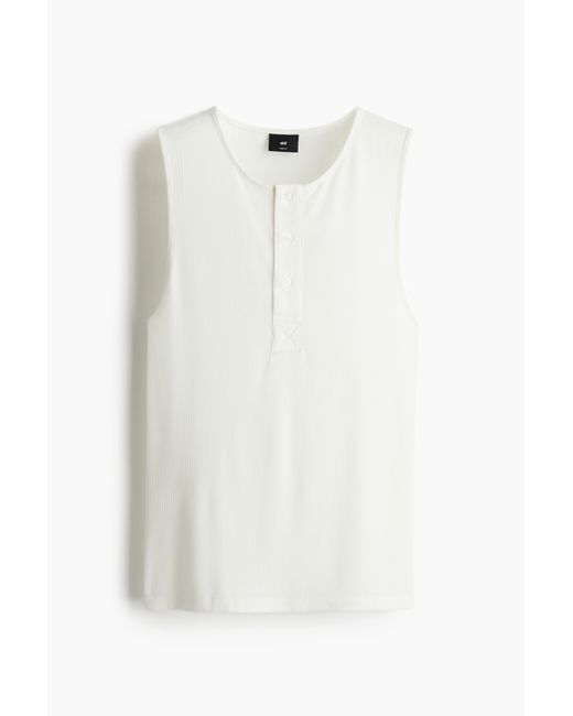 H&M Geripptes Tanktop in Slim Fit in White für Herren