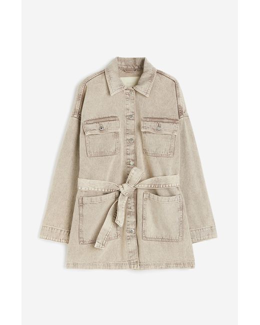 H&M Natural Denimjacke mit Bindegürtel