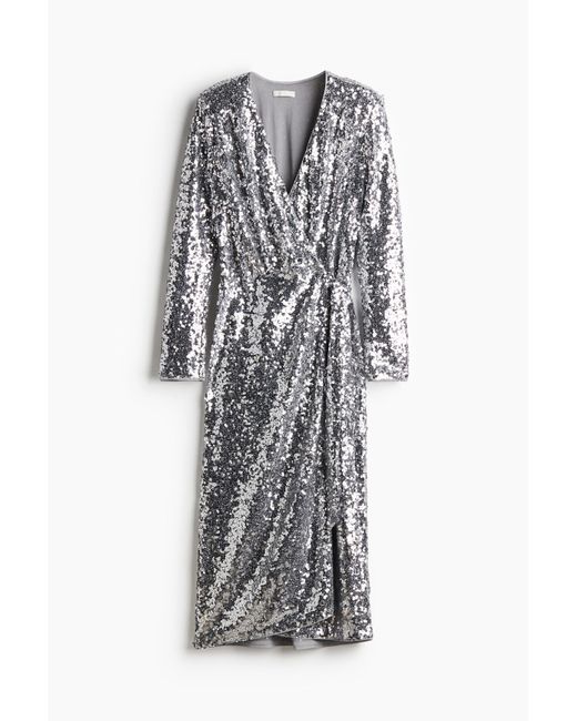 H&M White Paillettenkleid im Wickelschnitt