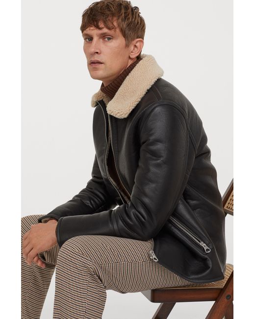 H\u0026M Faux Shearling-lined Jacket in 