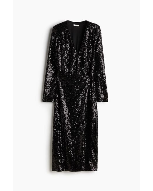 H&M Black Paillettenkleid im Wickelschnitt