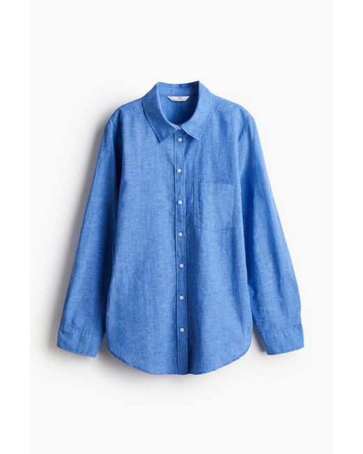 H&M Blue Hemdbluse aus Leinenmix