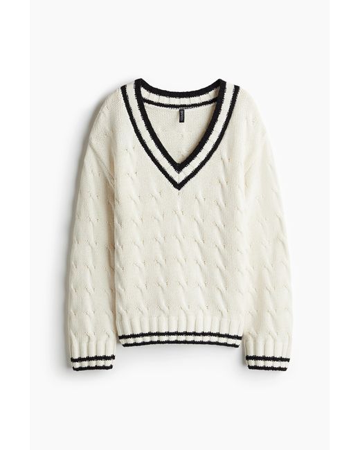 H&M White Pullover mit Zopfmuster