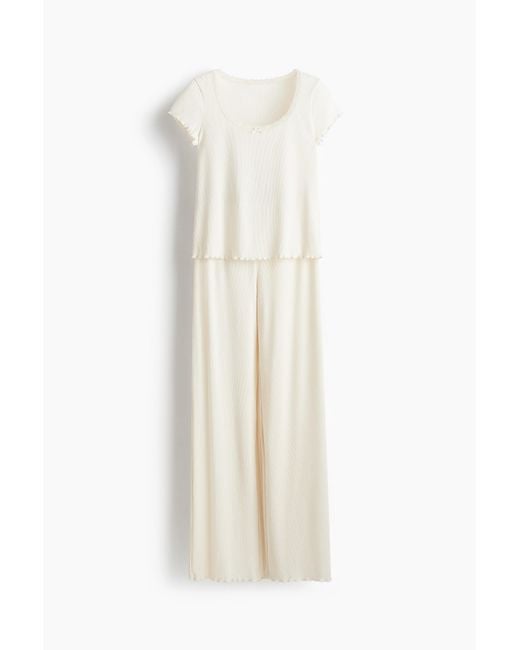 H&M White Gerippter Pyjama