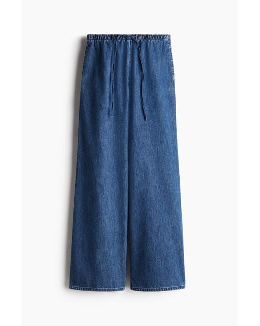 H&M Feather Soft Denim Broek Met Drawstring in het Blue